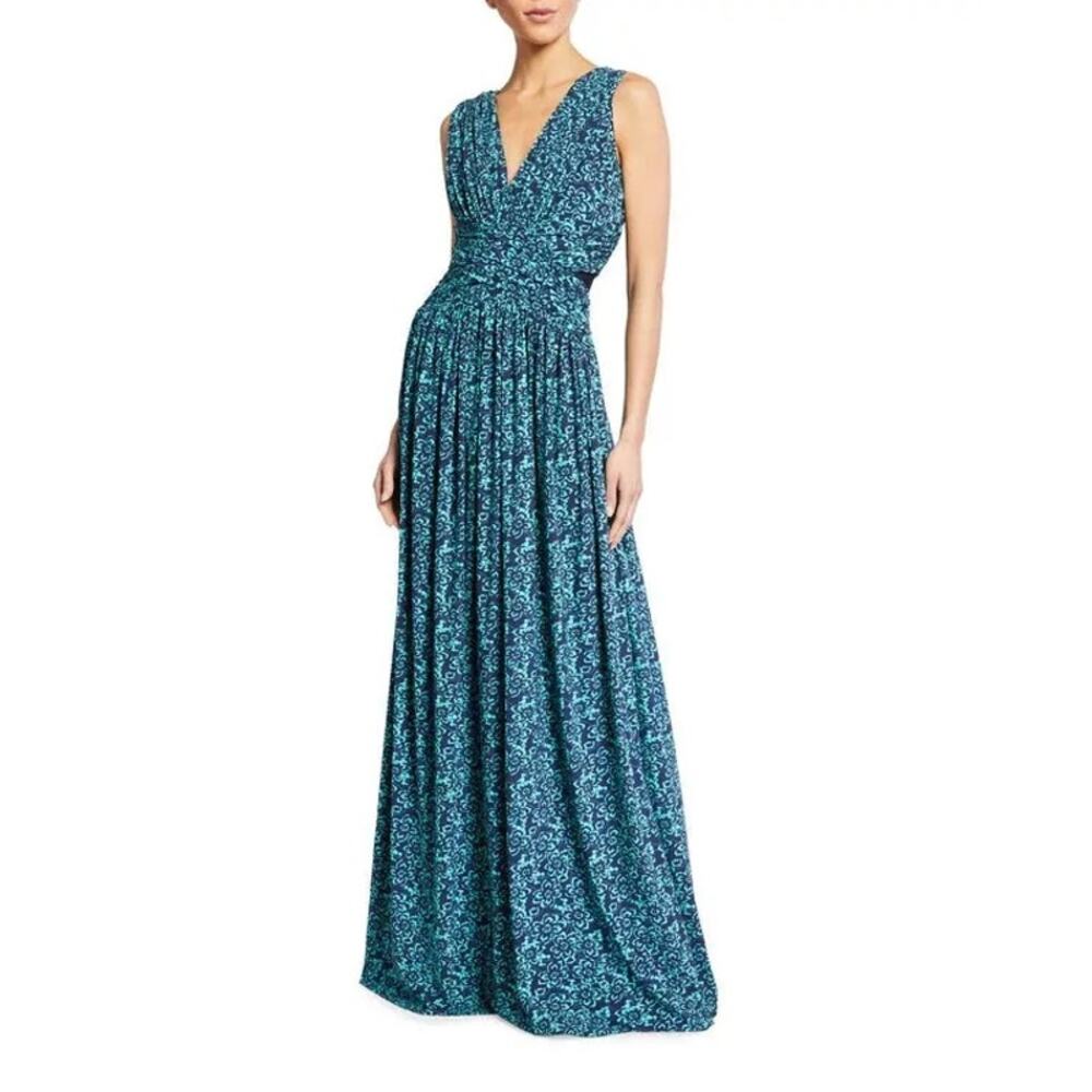 Chiara Boni La Petite Robe Abstract V-Neck Stretch Maxi Dress Blue Green Small